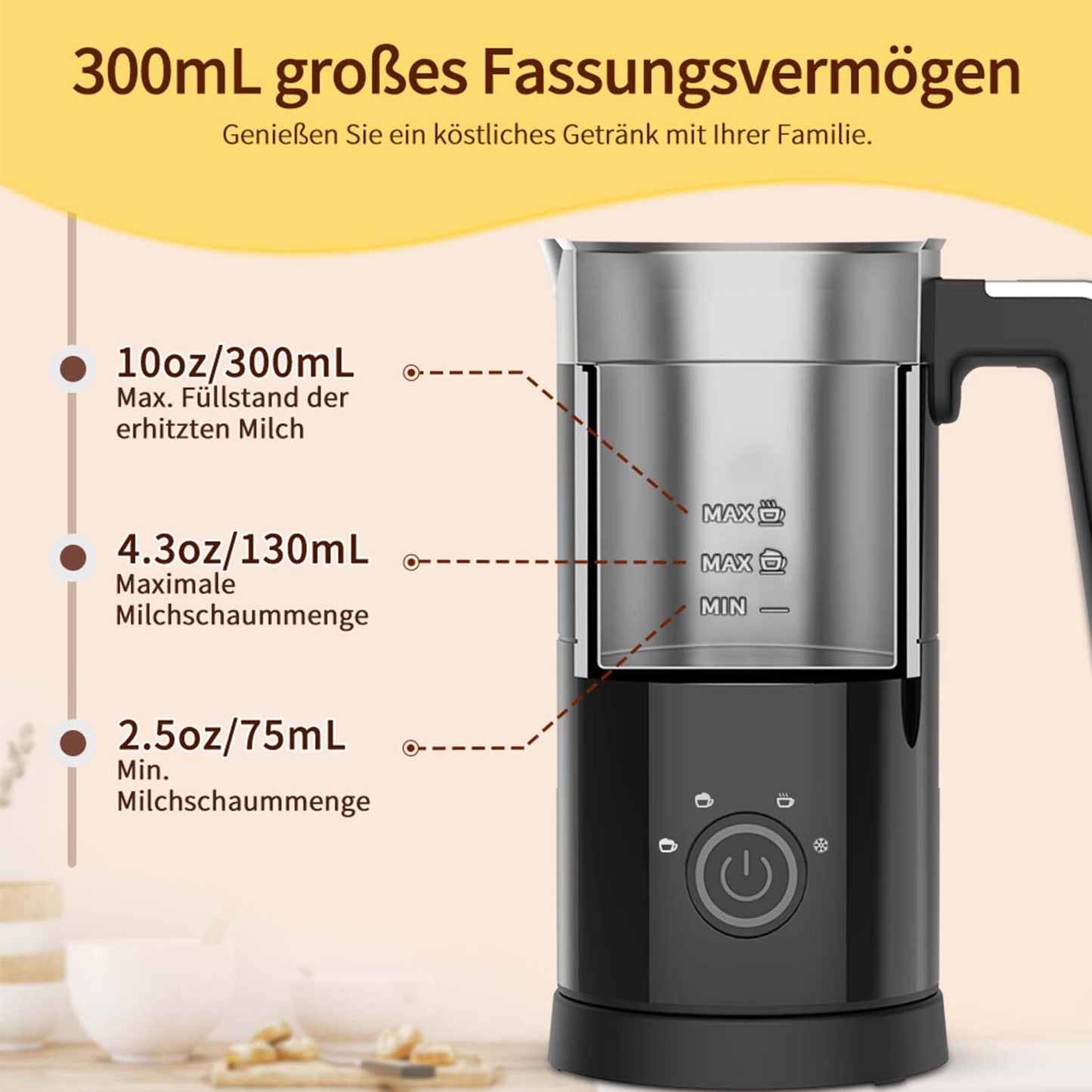 "Elektrischer Milchaufschäumer 300ml – Heiß & Kalt, leise" ✅