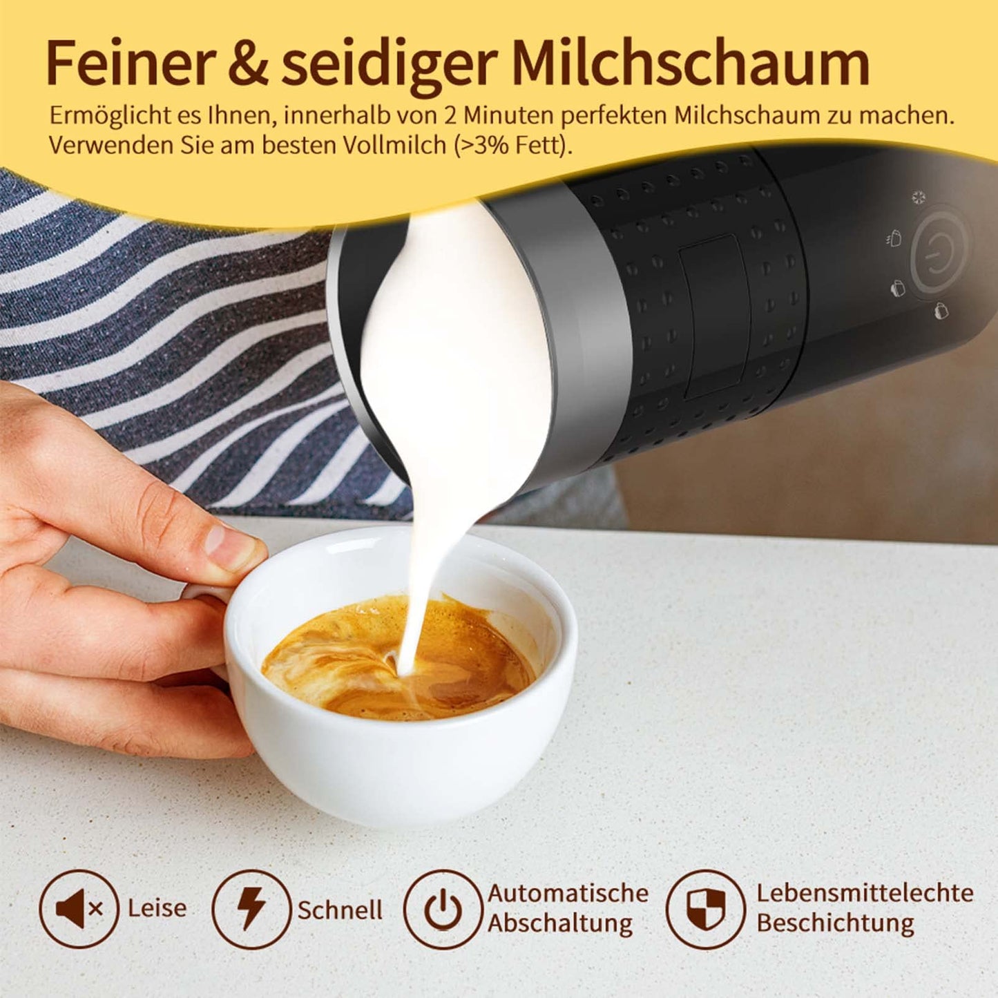 "Elektrischer Milchaufschäumer 300ml – Heiß & Kalt, leise" ✅